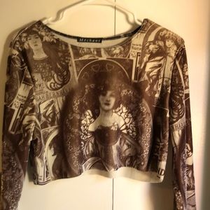 Sold - Velour Victorian print long sleeve crop top